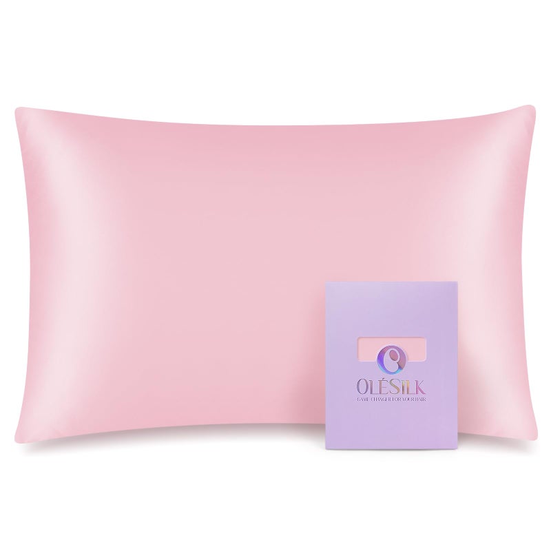 OLESILK 100% Mulberry Silk Toddler Pillowcase for Hair and Skin, Both Sides 19 Momme Pure Natural Silk Travel Pillow Cases with Hidden Zipper, 13"x 18", Pink - Image 1